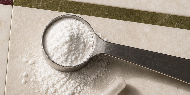 Measured white D-mannose powder and a vegetarian capsule