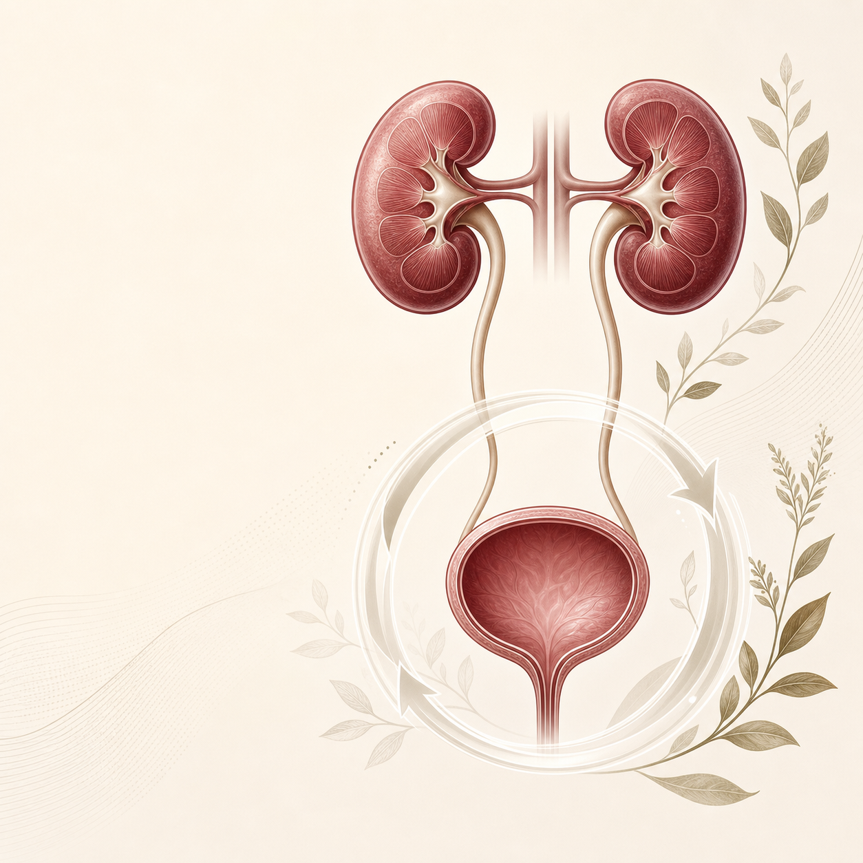 Editorial illustration of the kidneys, ureters, and bladder